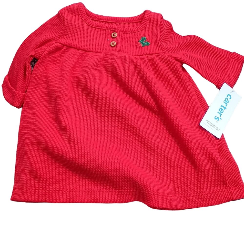 NWT CARTER'S Waffle Knit Festive Holiday Dress SZ 0-3mo red